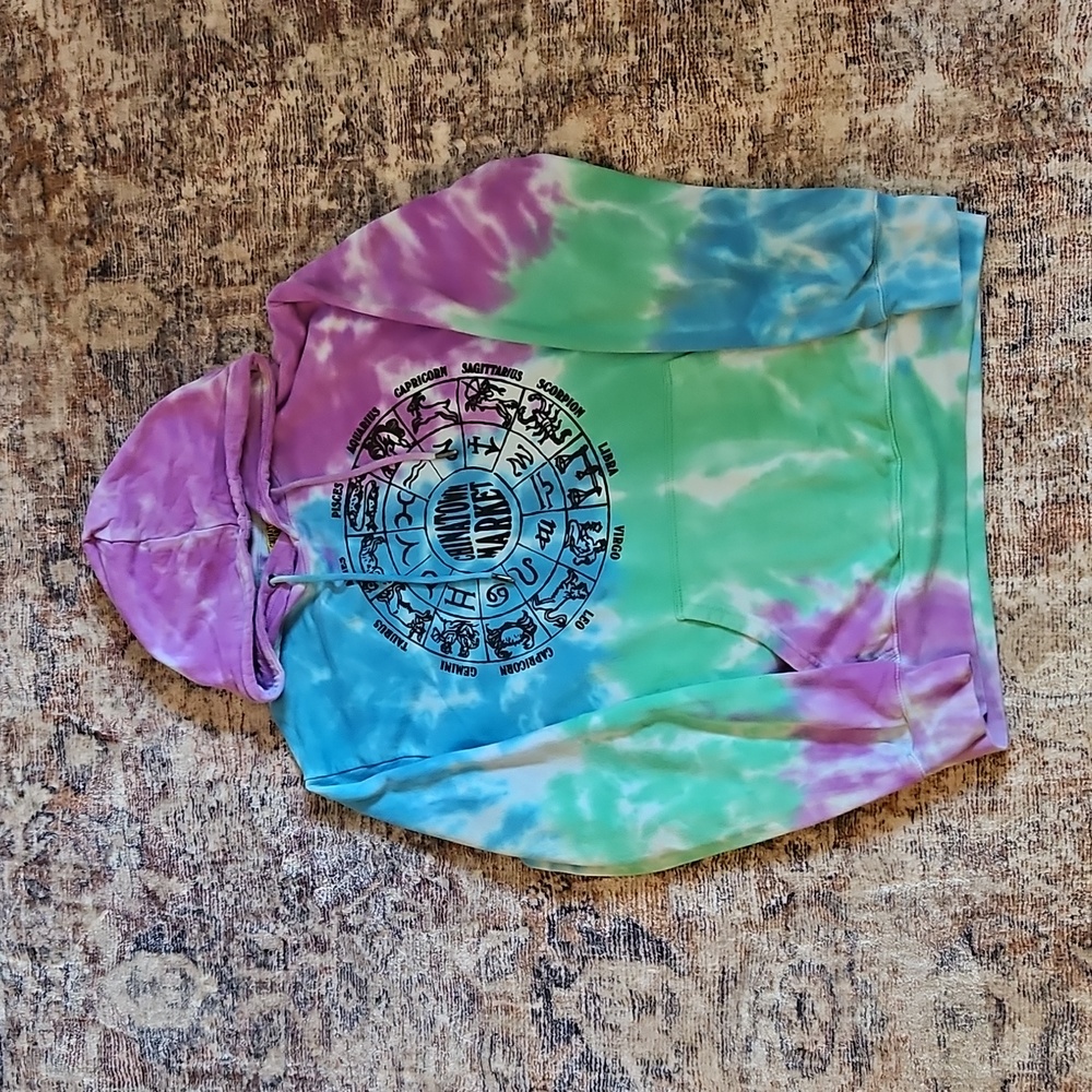 Chinatown Market Vintage Colorful Tie-Dye Hoodie with Zodiac Design